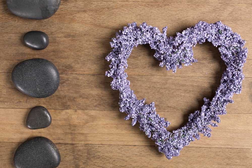 Fresh lavender in a heart shape design